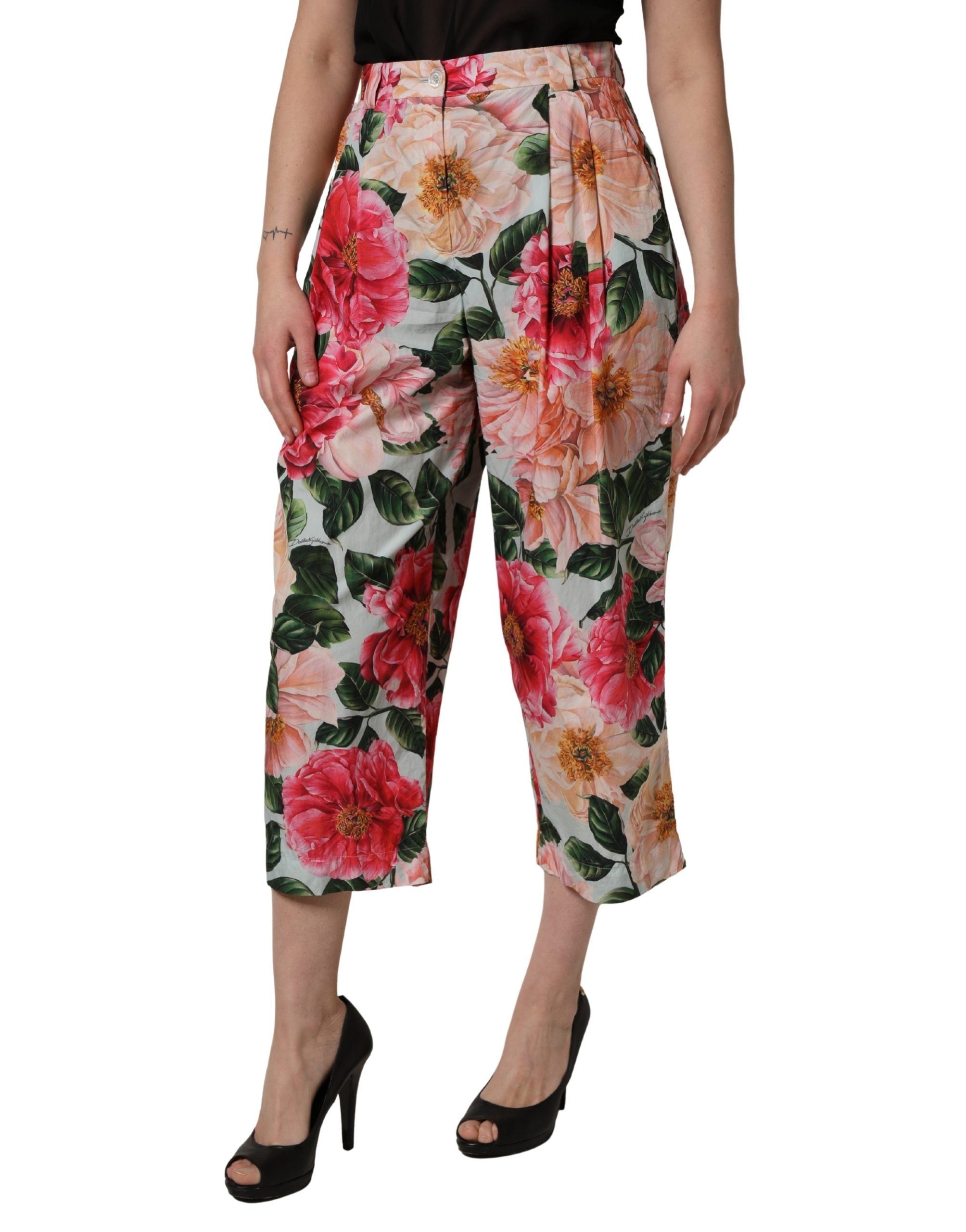 Multicolor Floral High Waist Cropped Pants