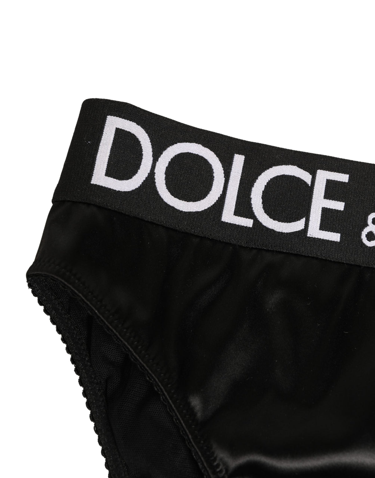 Dolce & Gabbana Black Satin High-Waist Brief Logo Women Underwear