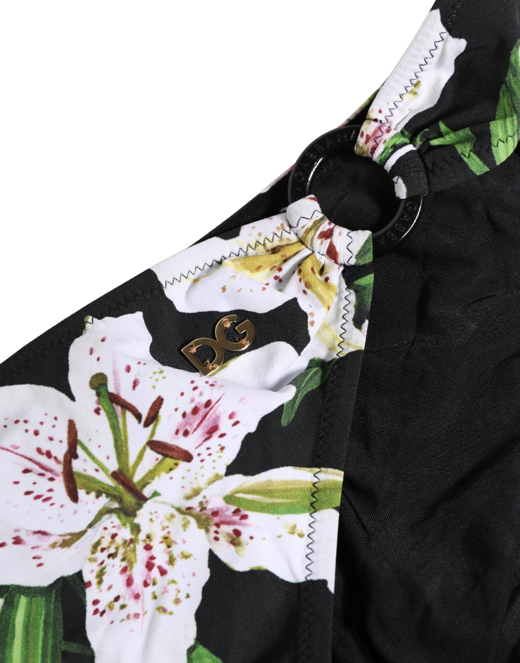 Dolce & Gabbana Black Lily Print Nylon Bottom Beachwear Swimwear