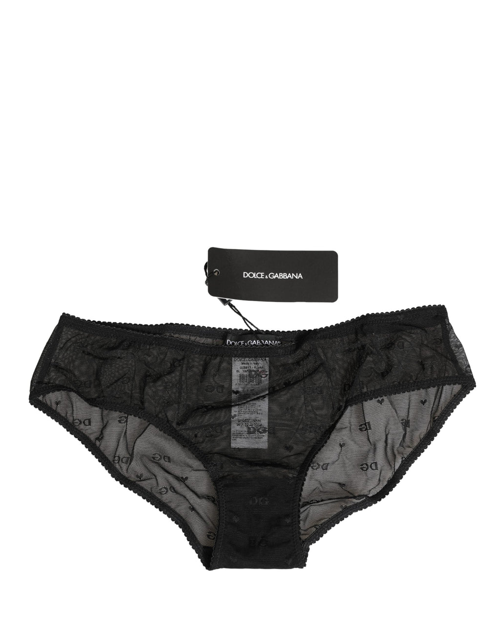 Dolce & Gabbana Black Sheer Mesh Lace Logo Brief Panty Underwear