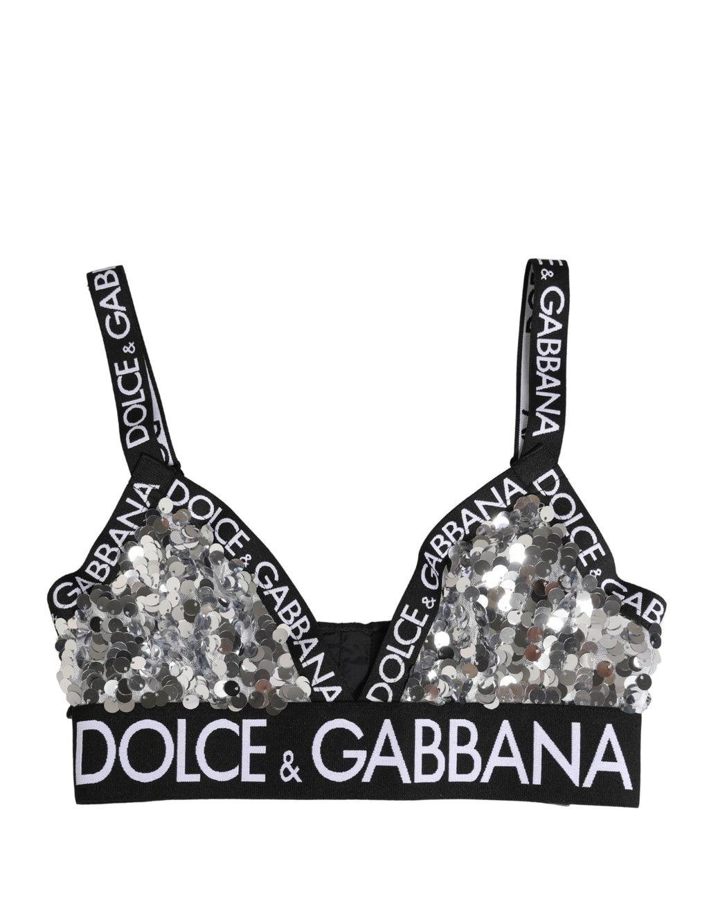 Dolce & Gabbana Silver Sequined Triangle Soft Cup Bra Underwear