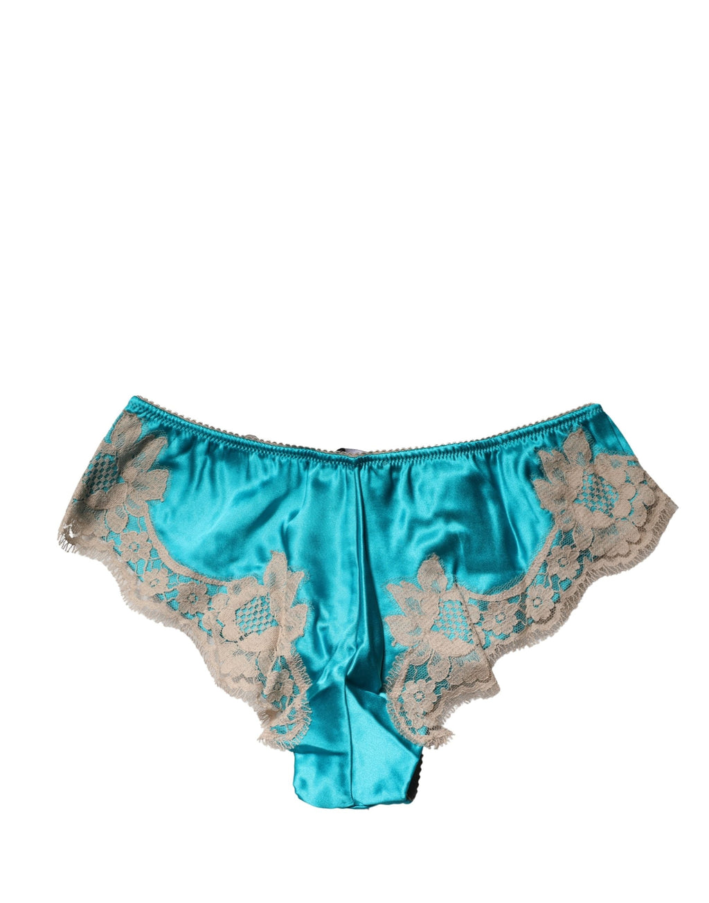Dolce & Gabbana Blue Silk Satin Floral Lace Panty Brief Underwear
