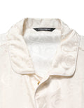Dolce & Gabbana White Silk Long Sleeve Tonal Logo Print Shirt
