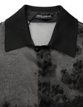 Dolce & Gabbana Black Floral Applique Sheer Short Sleeve Shirt