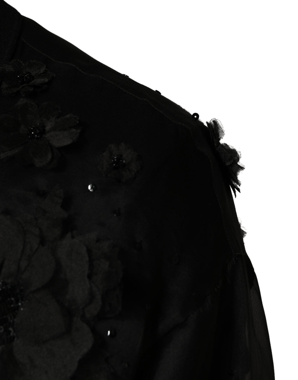 Dolce & Gabbana Black Floral Applique Sheer Short Sleeve Shirt