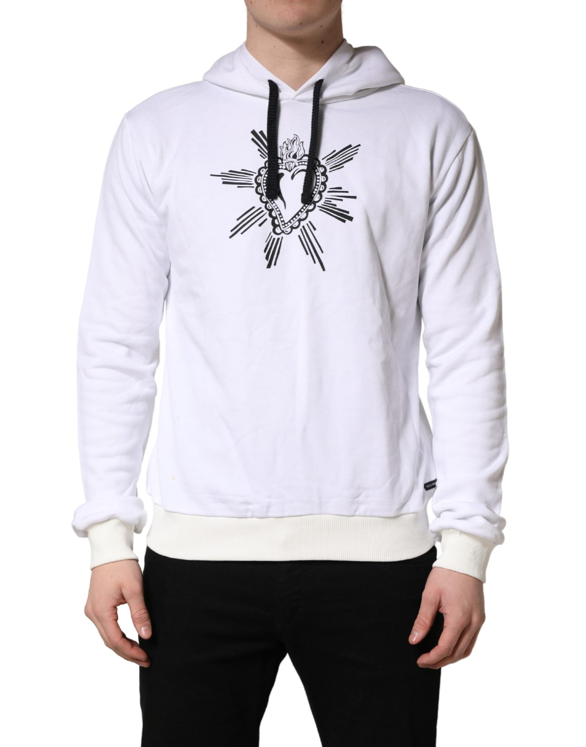 Dolce & Gabbana White Sacred Heart Hooded Sweatshirt Sweater