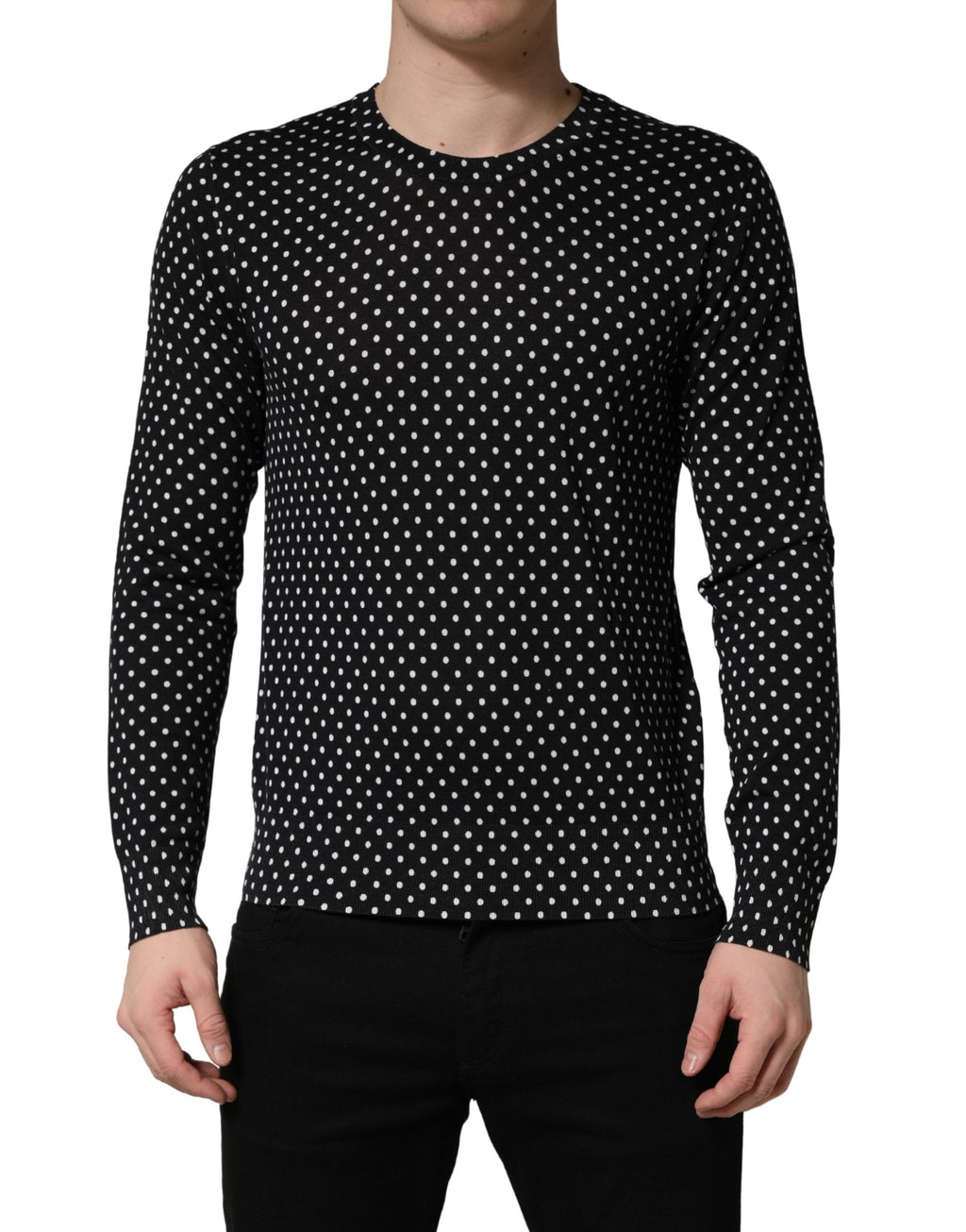 Dolce & Gabbana Black Polka Dot Crew Neck Pullover Sweater