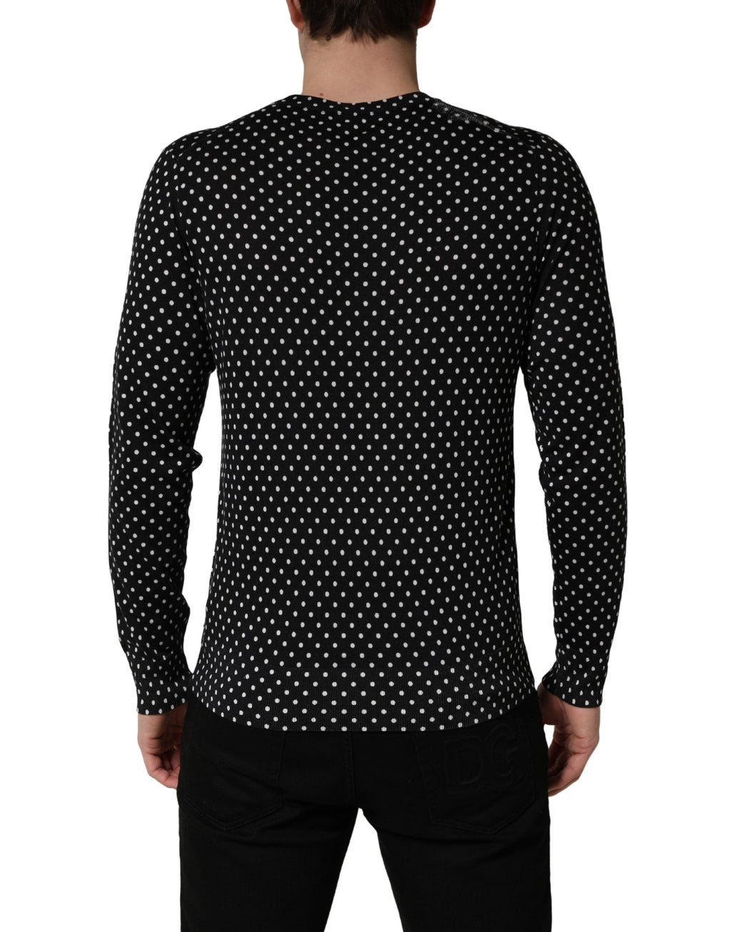 Dolce & Gabbana Black Polka Dot Crew Neck Pullover Sweater