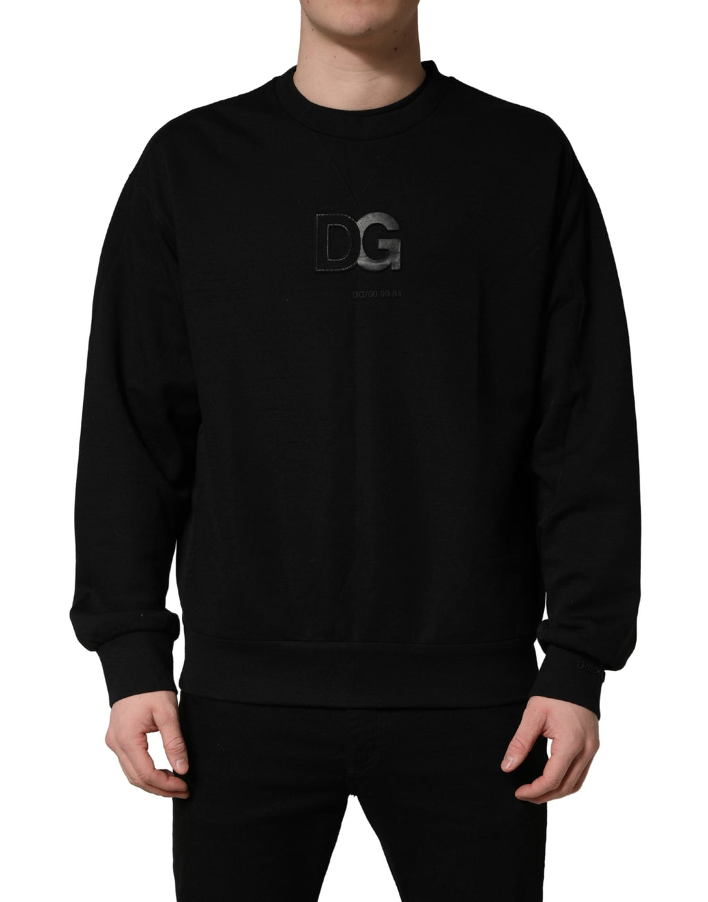Dolce & Gabbana Black Cotton DG Men CrewNeck Pullover Sweater