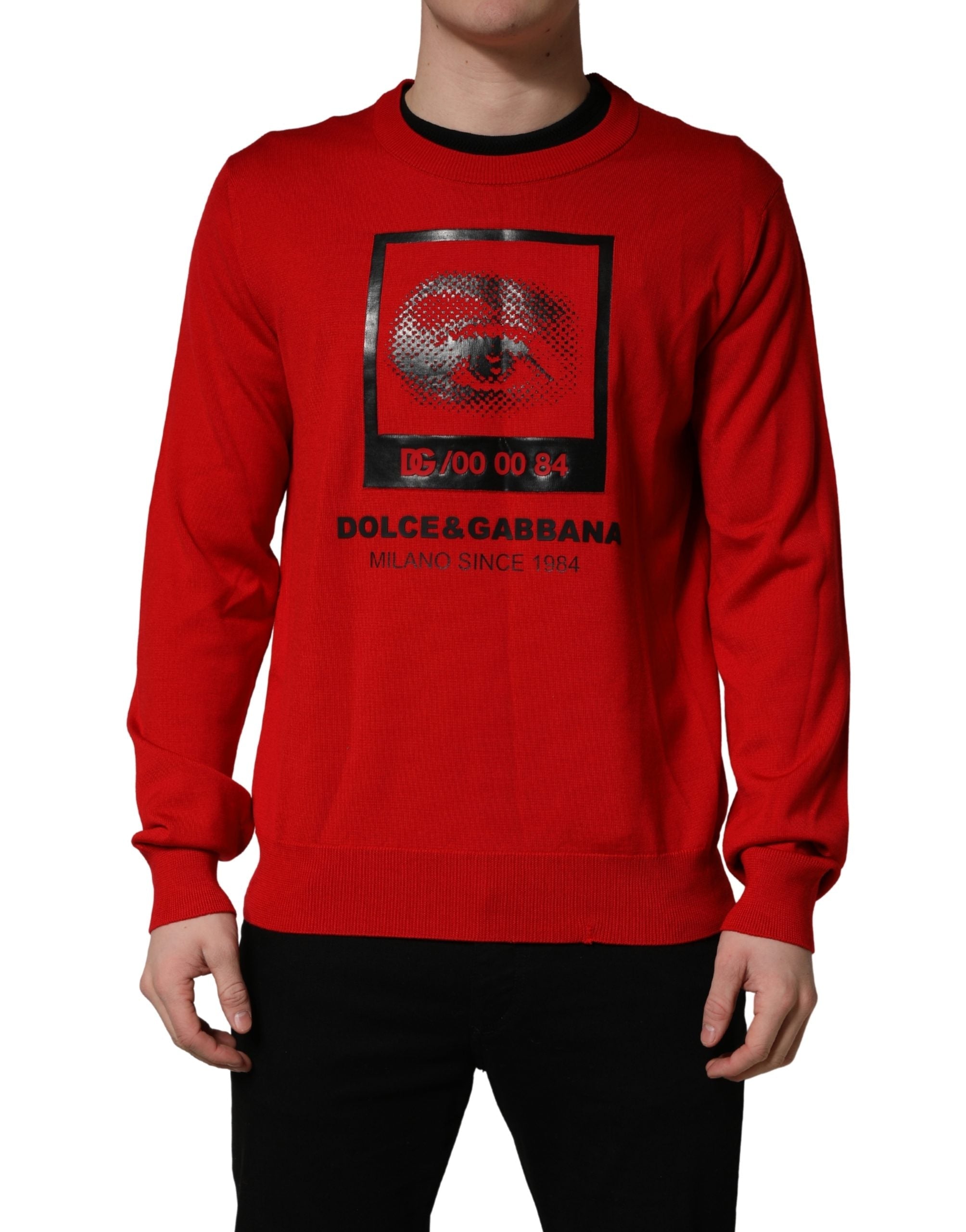 Dolce & Gabbana Red Eye Print Crew Neck Pullover Sweater