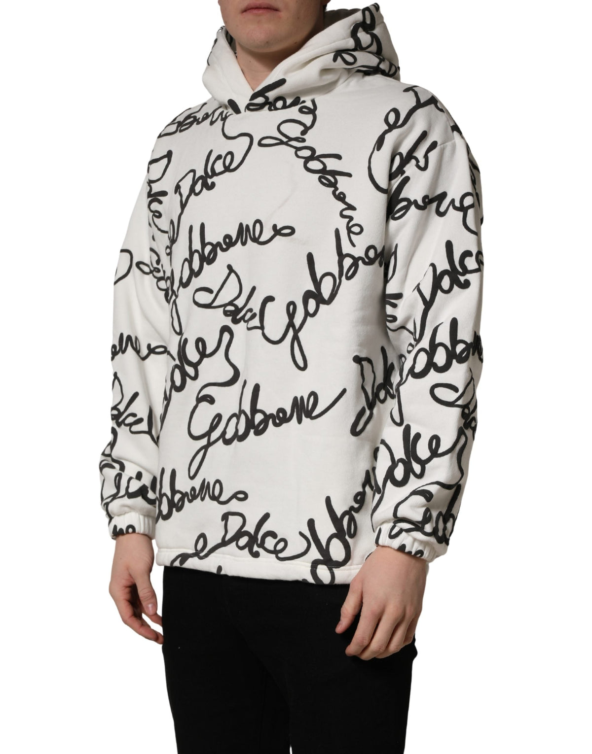 Dolce & Gabbana White Script Logo Print Cotton Sweatshirt Sweater