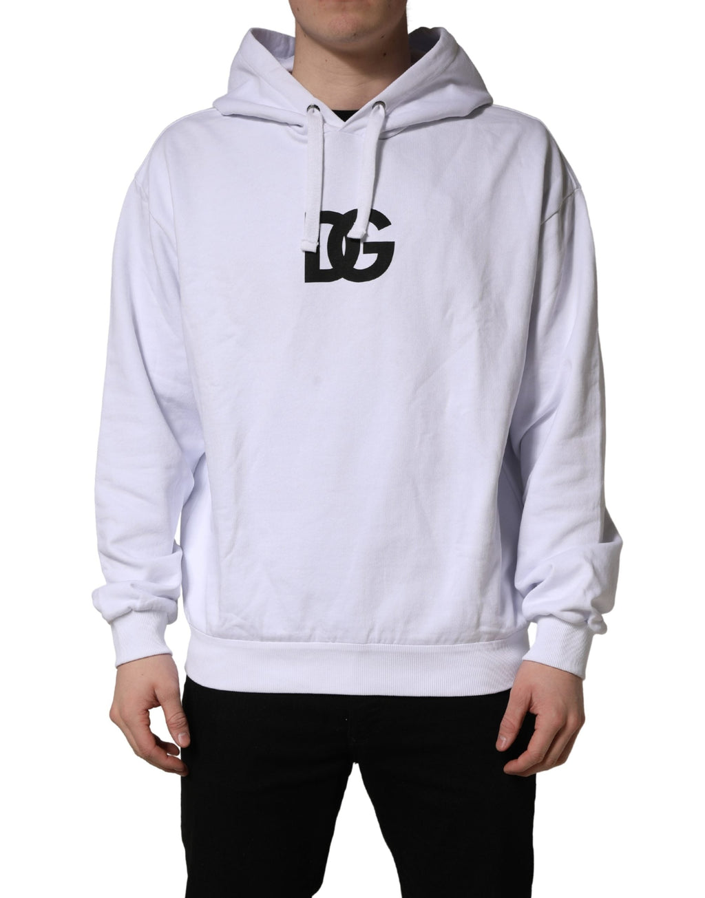 Dolce & Gabbana White Logo Print Cotton Hooded Sweatshirt Sweater