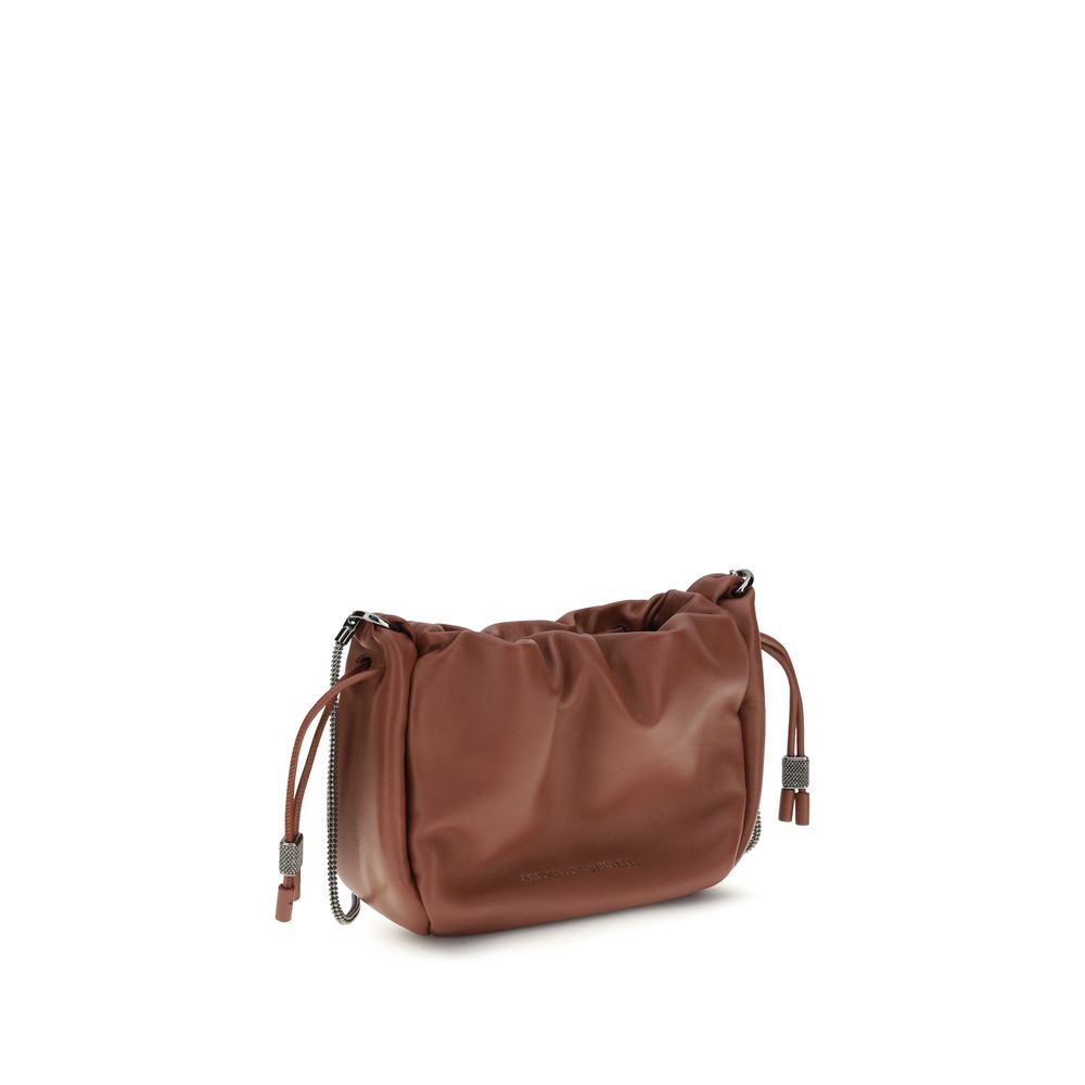 Brunello Cucinelli Brown Calf Leather Bos Taurus Shoulder Bag
