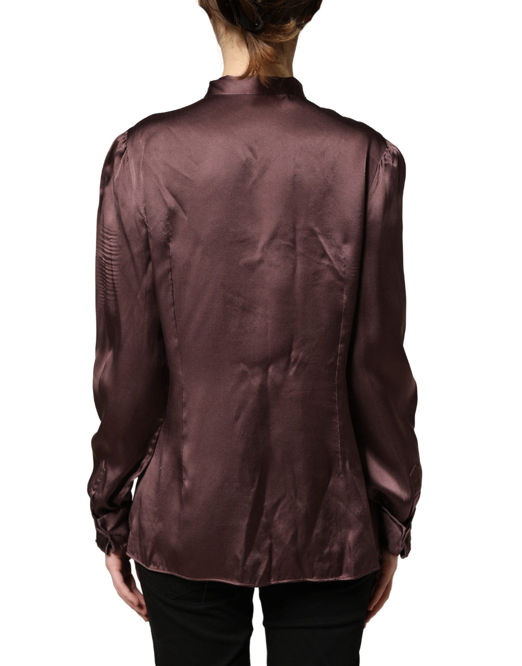 Dolce & Gabbana Violet Satin Long Sleeve Ascot Tie Shirt Top