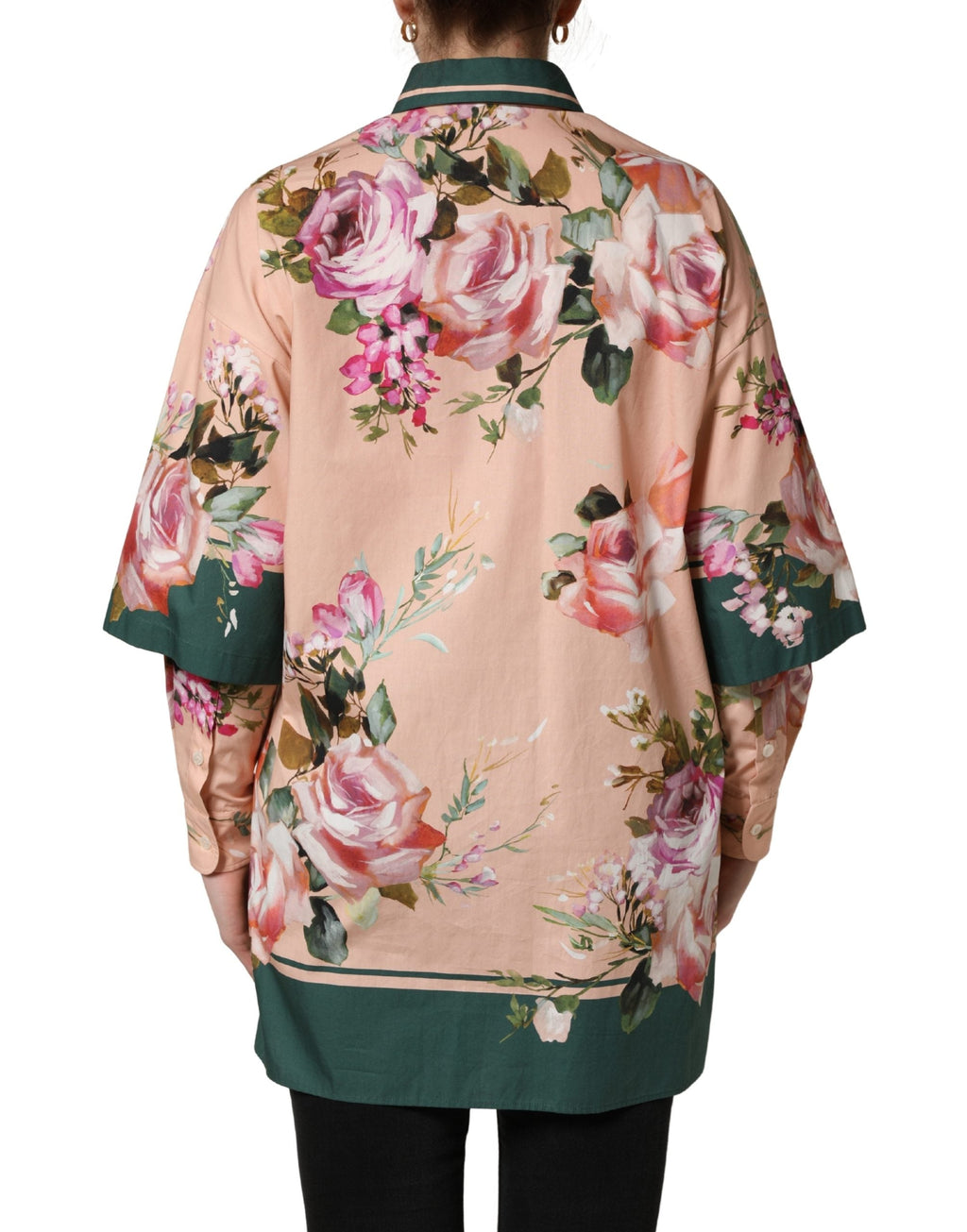Dolce & Gabbana Pink Floral Cotton Button Front Shirt Top