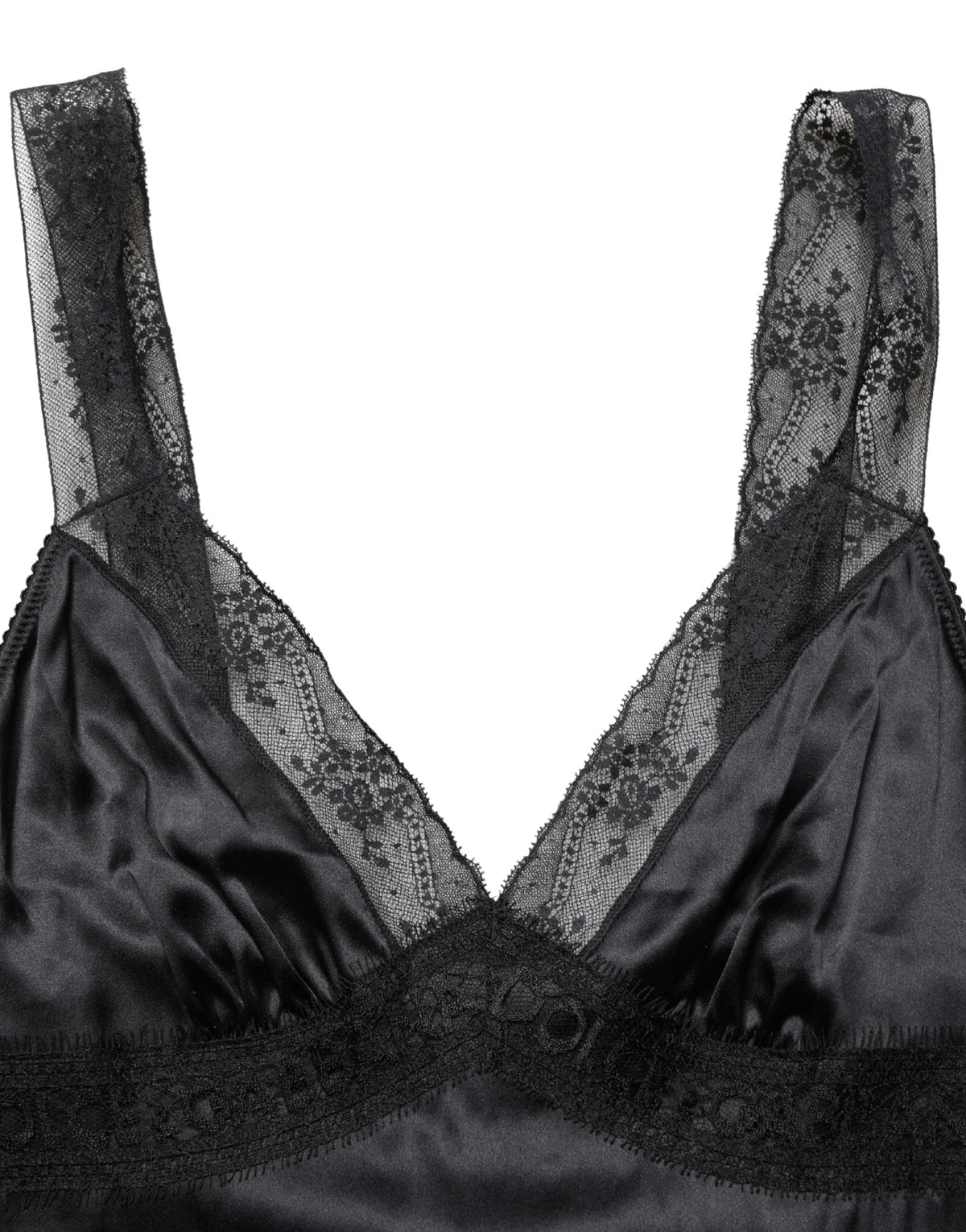Dolce & Gabbana Black Silk Lace Trim Camisole V-neckline Tank Top