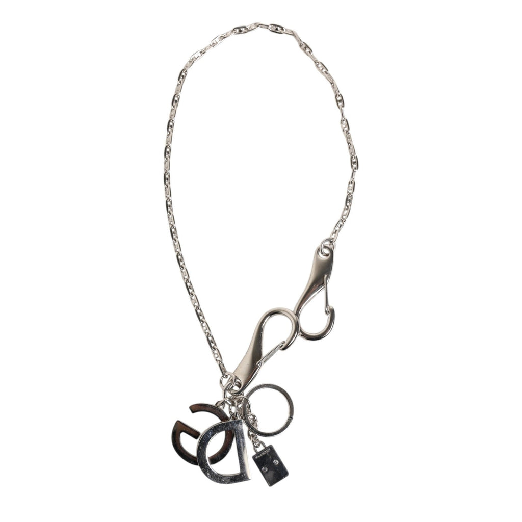 Dolce & Gabbana Silver Tone DG Logo Keychain Key Holder Bag Charm Keyring