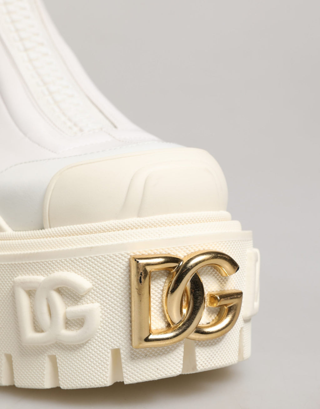 Dolce & Gabbana White Leather Rubber Logo Ankle Boots Shoes