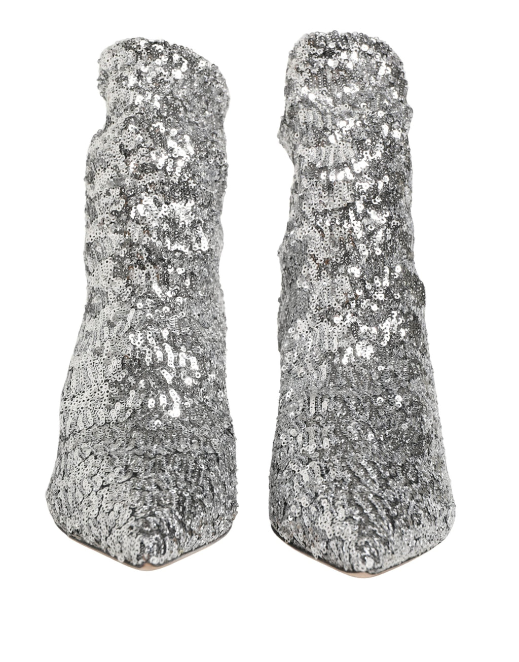Dolce & Gabbana Silver Sequined Short Boots Stretch Shoes