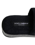 Dolce & Gabbana Black Crystal Embellished Platform Slides Shoes