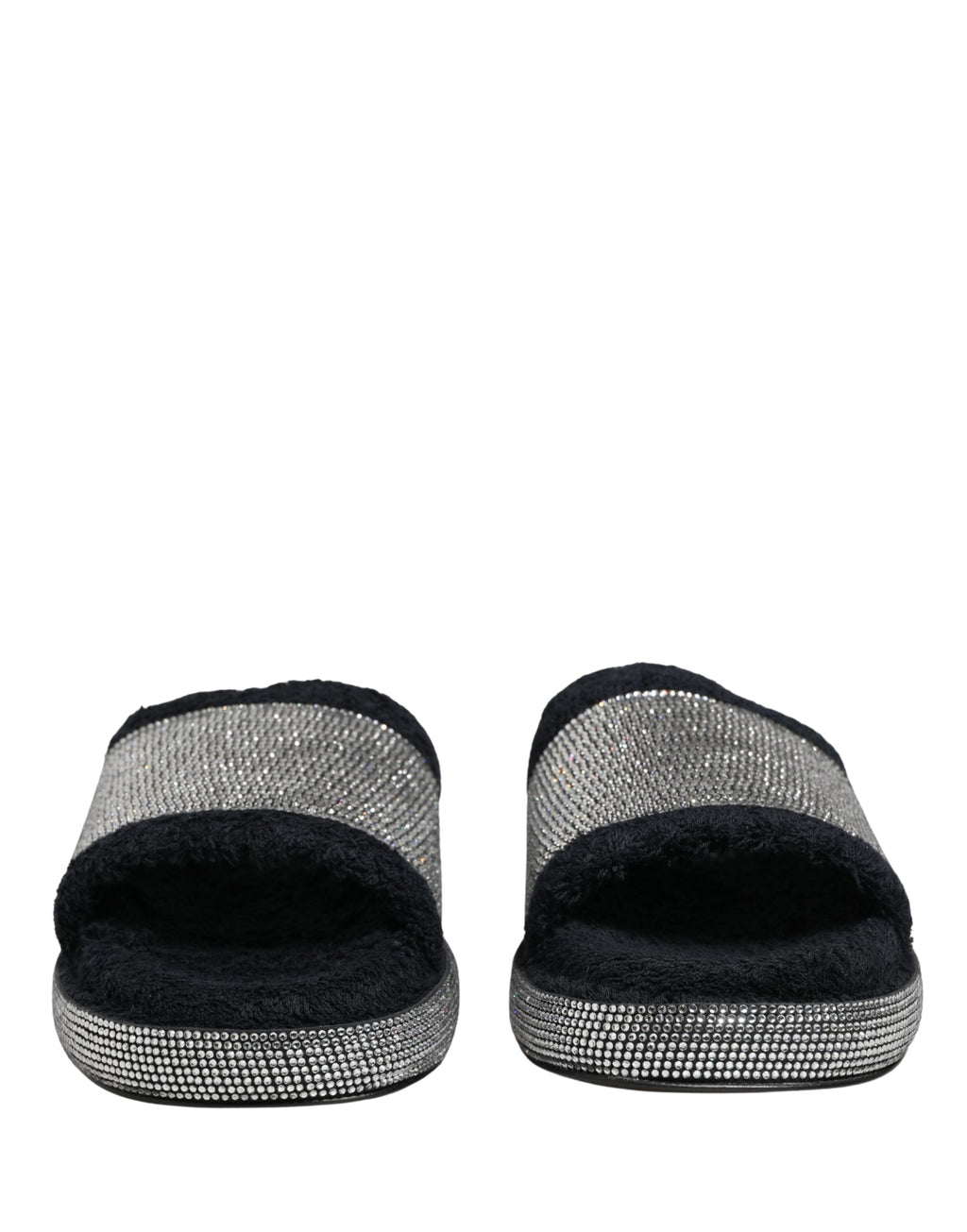 Dolce & Gabbana Black Crystal Embellished Platform Slides Shoes