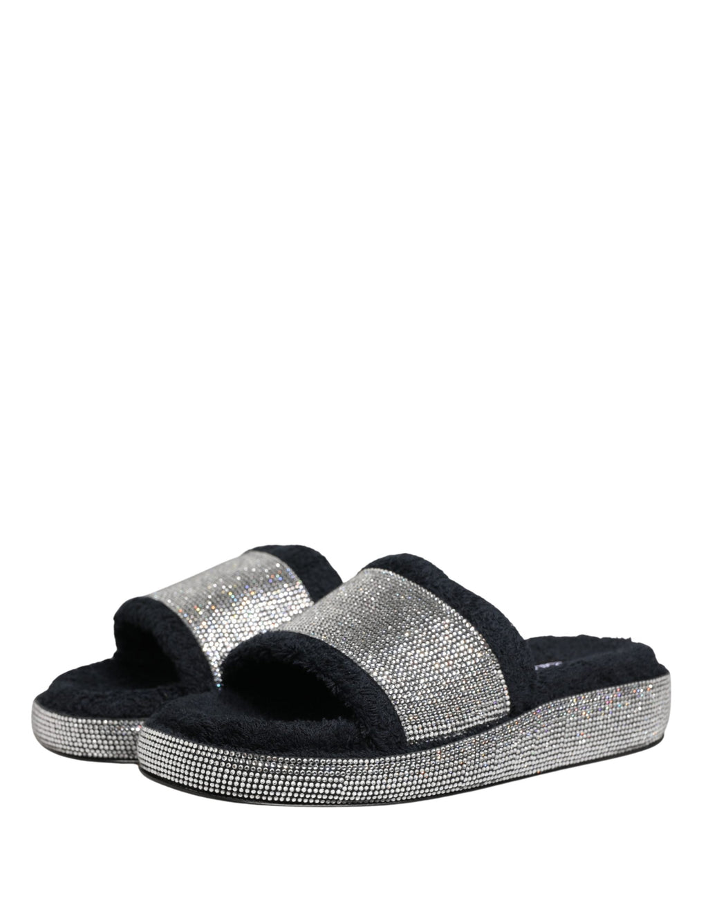 Dolce & Gabbana Black Crystal Embellished Platform Slides Shoes