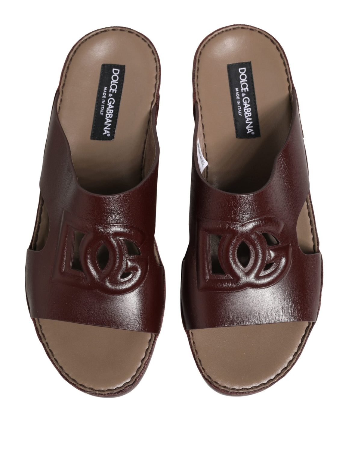 Dolce & Gabbana Maroon Leather Cutout DG Logo Sandals Shoes