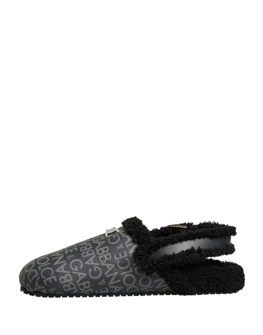Dolce & Gabbana Gray Faux Fur Jacquard Mules Sandals Shoes