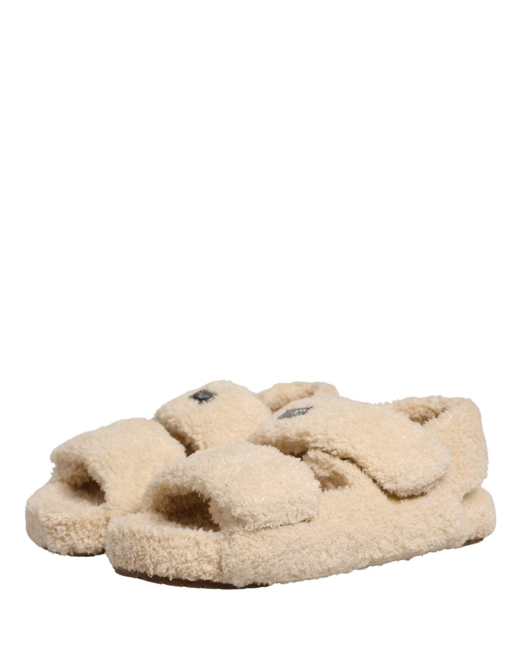 Dolce & Gabbana Beige Faux Fur Slides Men Flats Sandals Shoes