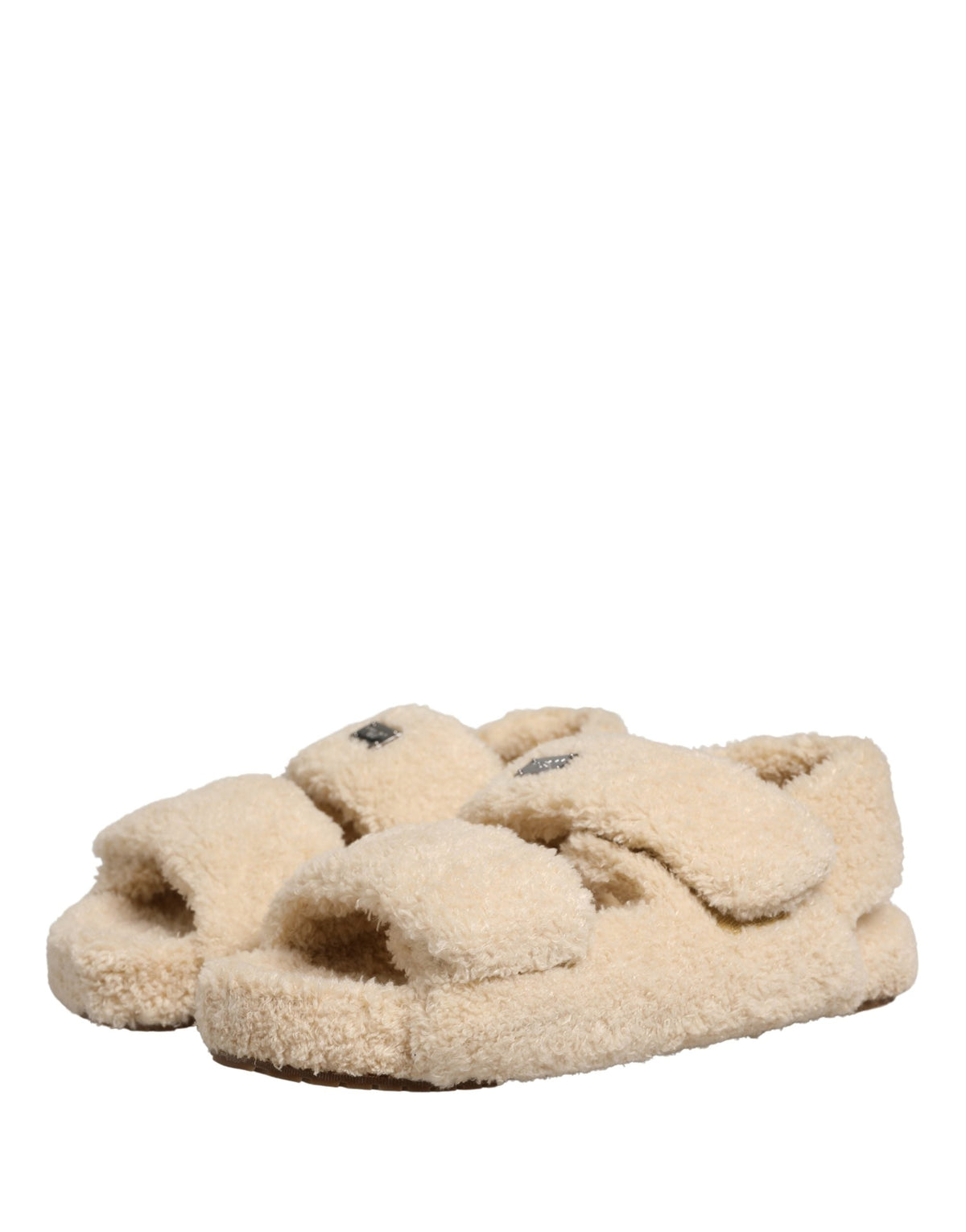 Dolce & Gabbana Beige Faux Fur Slides Men Flats Sandals Shoes