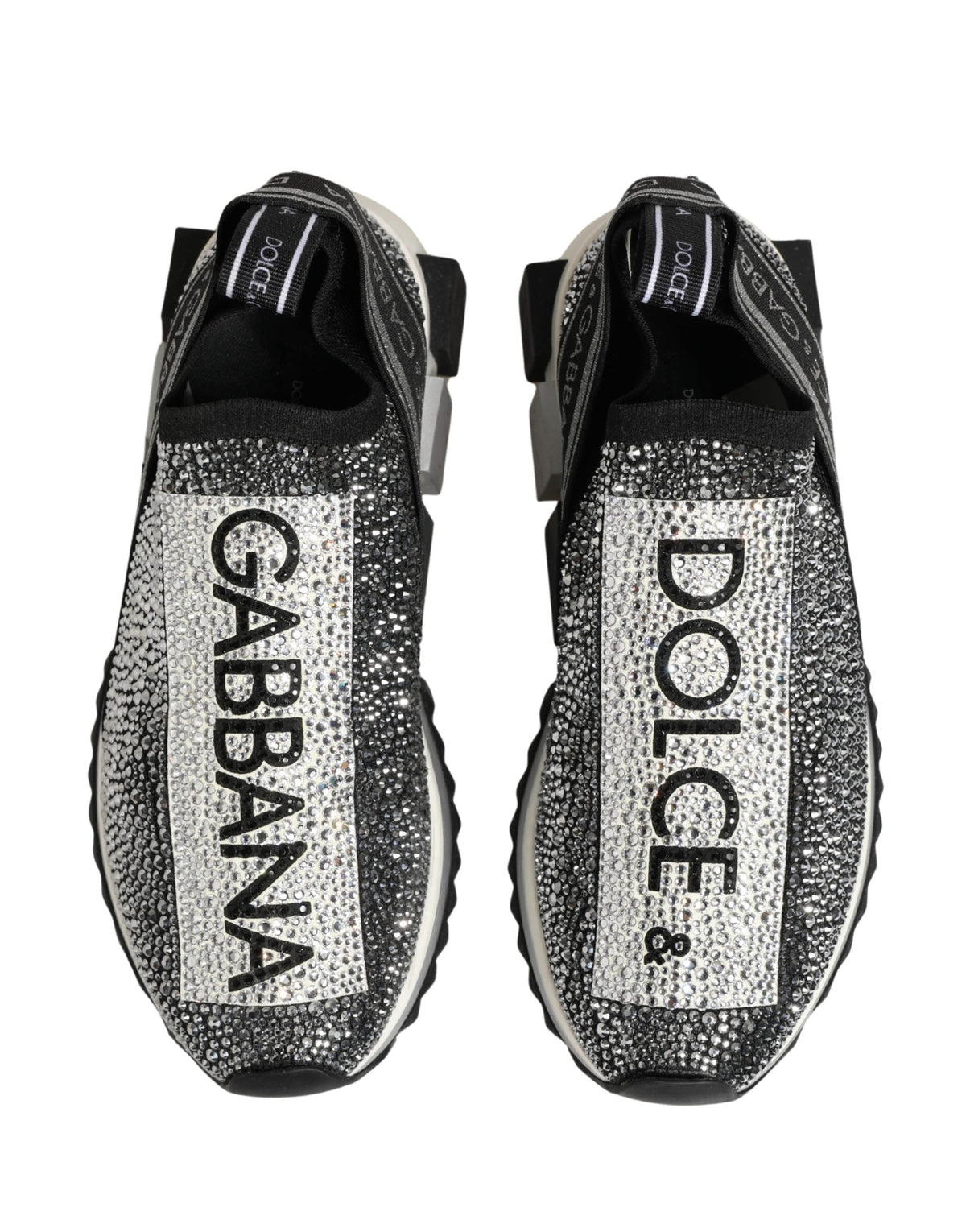 Dolce & Gabbana Silver Crystal Logo Slip On Sorrento Sneakers Shoes