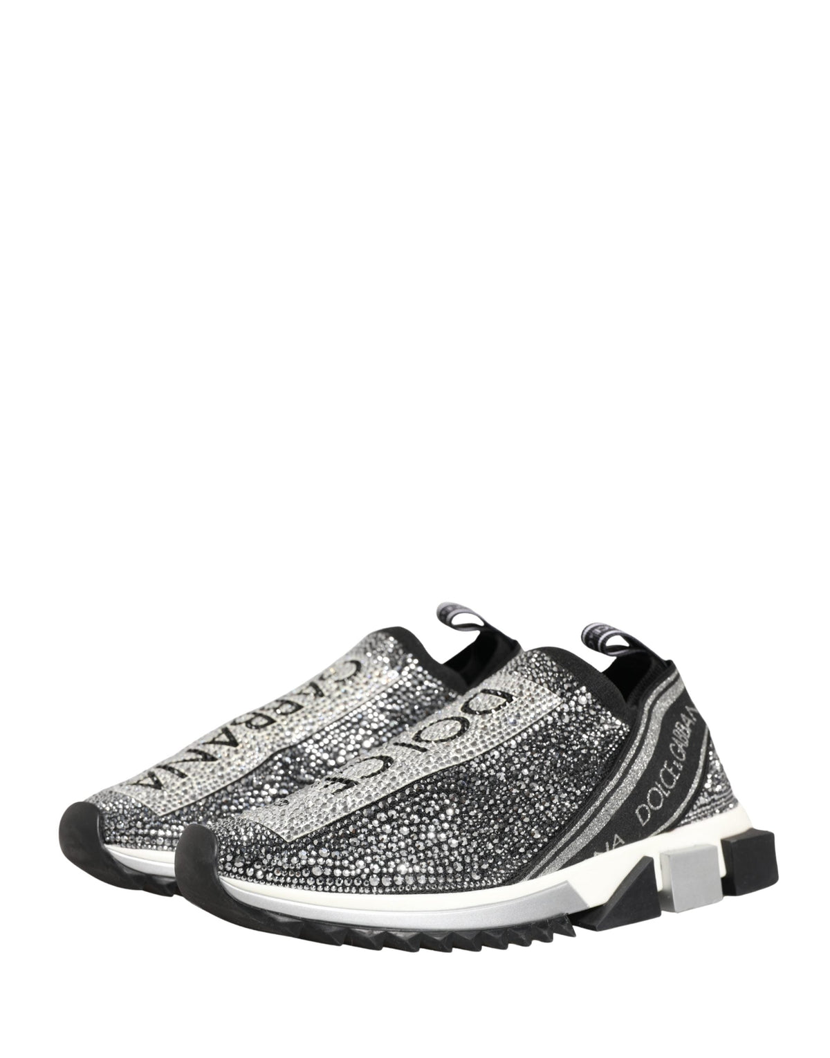 Dolce & Gabbana Silver Crystal Logo Slip On Sorrento Sneakers Shoes