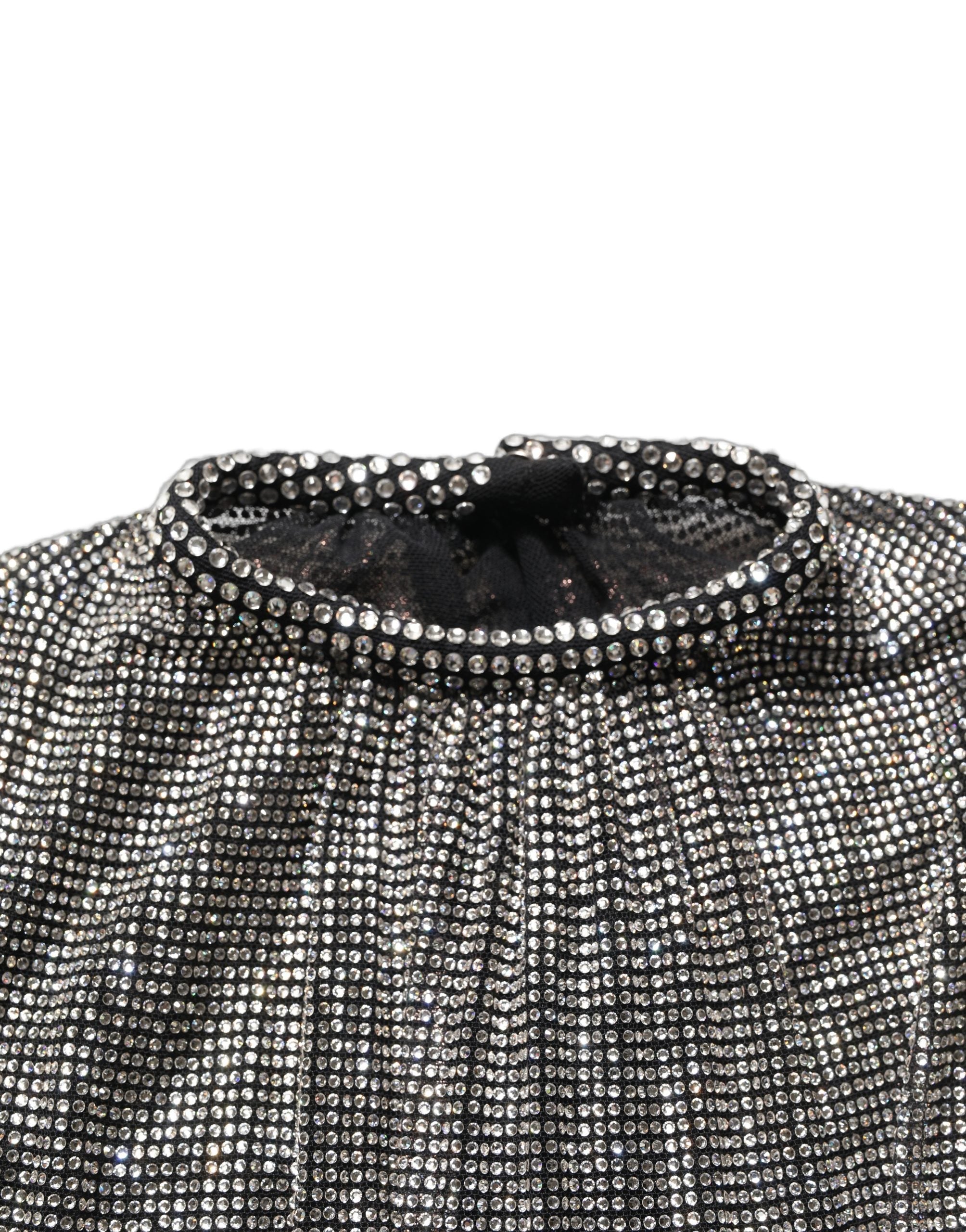 Dolce & Gabbana Silver Rhinestones Long Sleeves Bodysuit Mini Dress