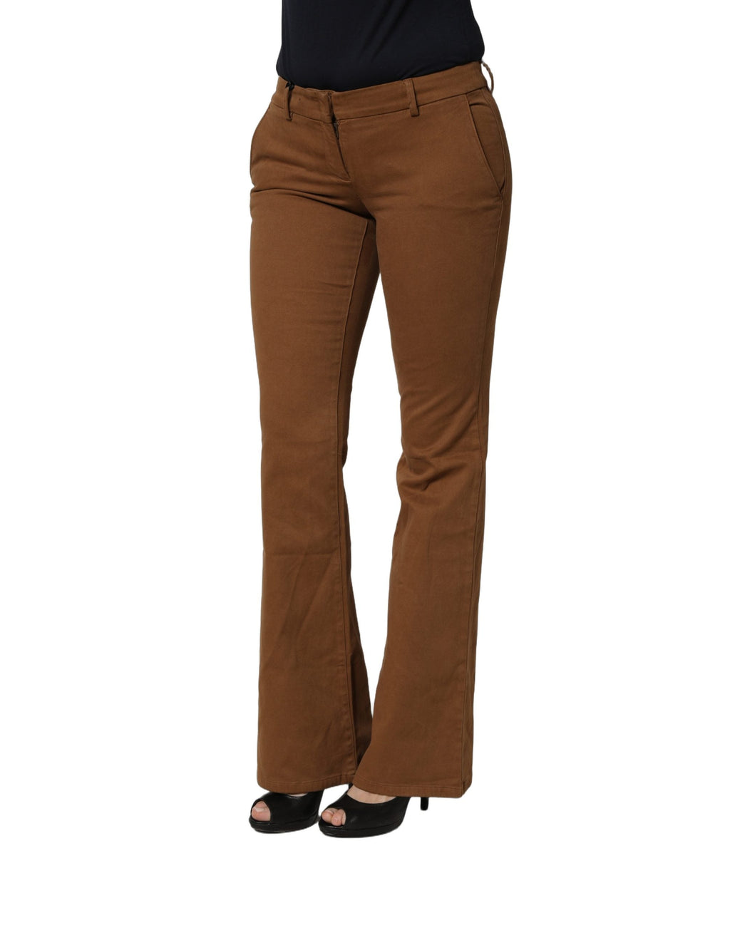 Siviglia Brown Low Waist Cotton Women Bootcut Trousers Pants