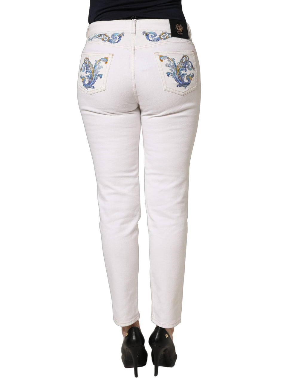 Versace Jeans Couture White Floral Print Skinny Denim Jeans