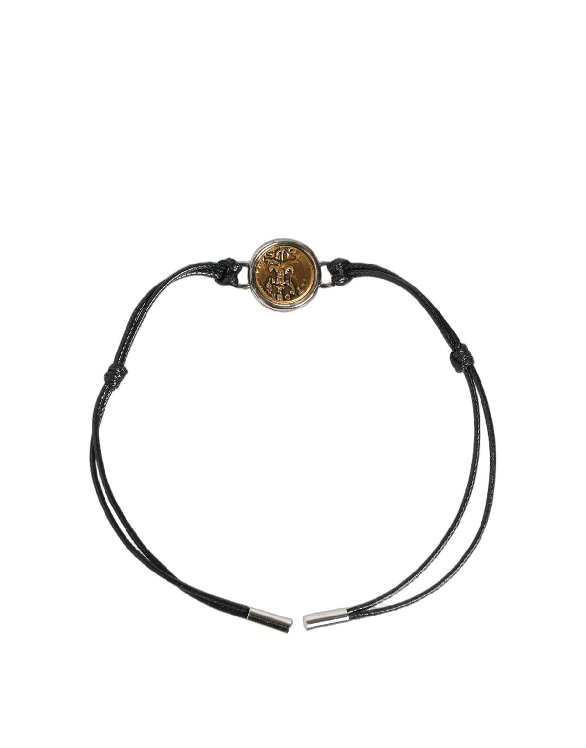 Dolce & Gabbana Black Polyester Cord Gold Tone Roman Coin Charm Bracelet