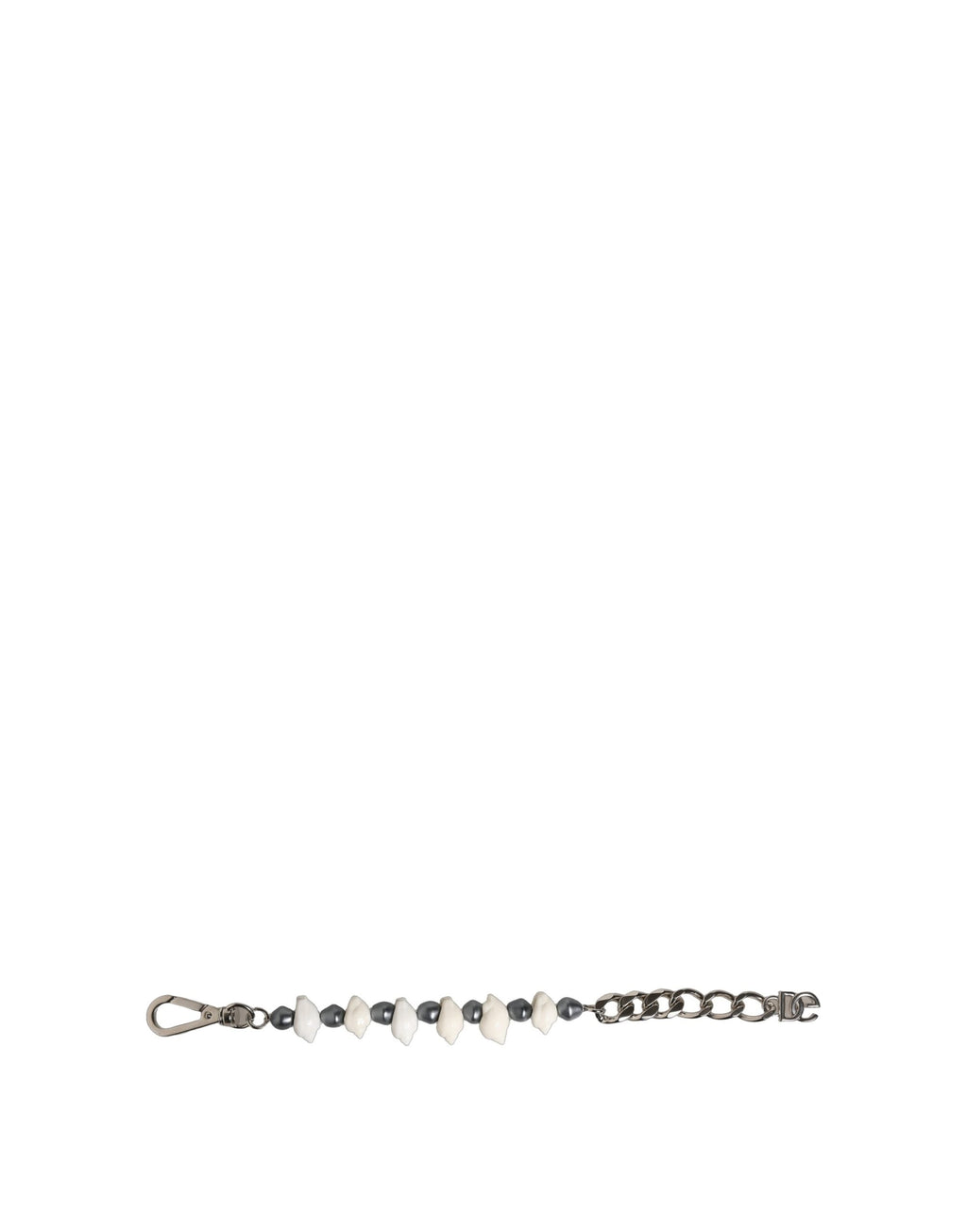 Dolce & Gabbana Silver Tone Brass Beaded Shell DG Logo Pendant Bracelet