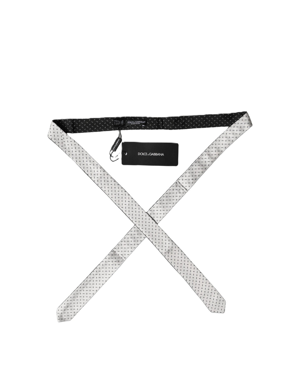 Dolce & Gabbana White Black Patterned Silk Adjustable Men Necktie Tie