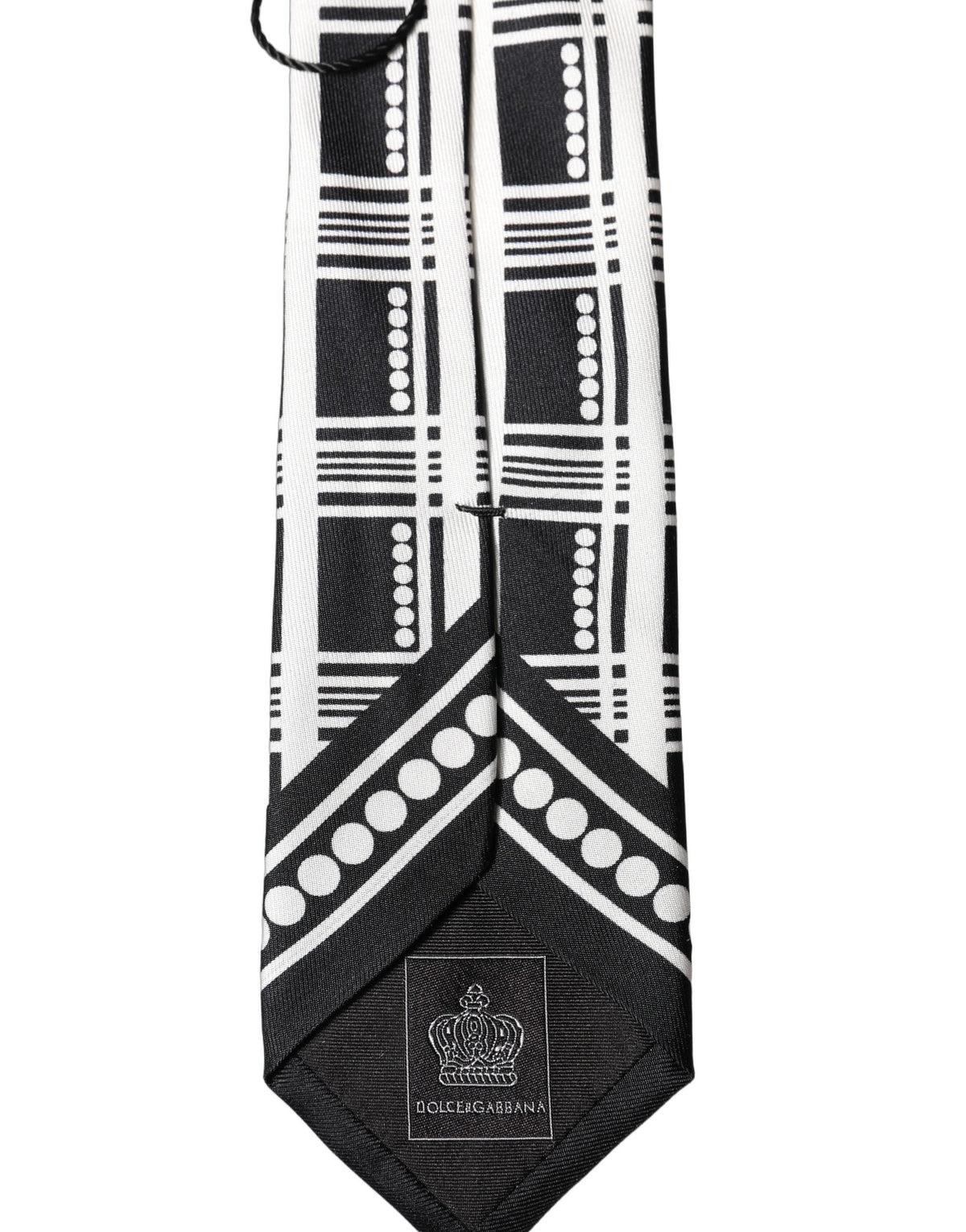 Dolce & Gabbana Black White Abstract Silk Adjustable Men Tied Necktie Tie