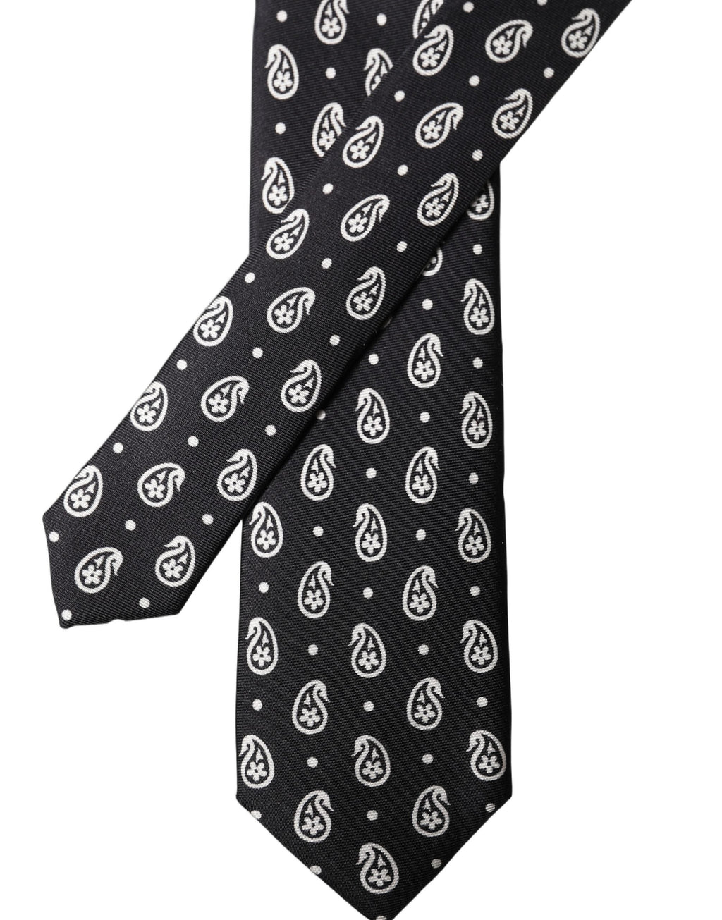 Dolce & Gabbana Black Paisley 100% Silk Adjustable Men Tied Necktie Tie