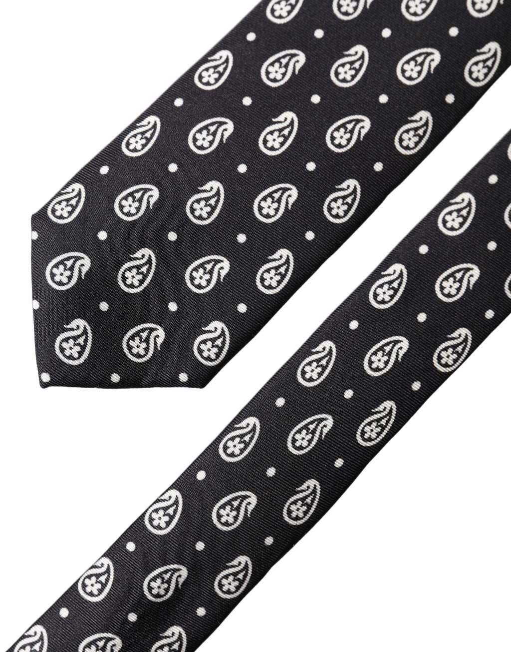 Dolce & Gabbana Black Paisley 100% Silk Adjustable Men Tied Necktie Tie