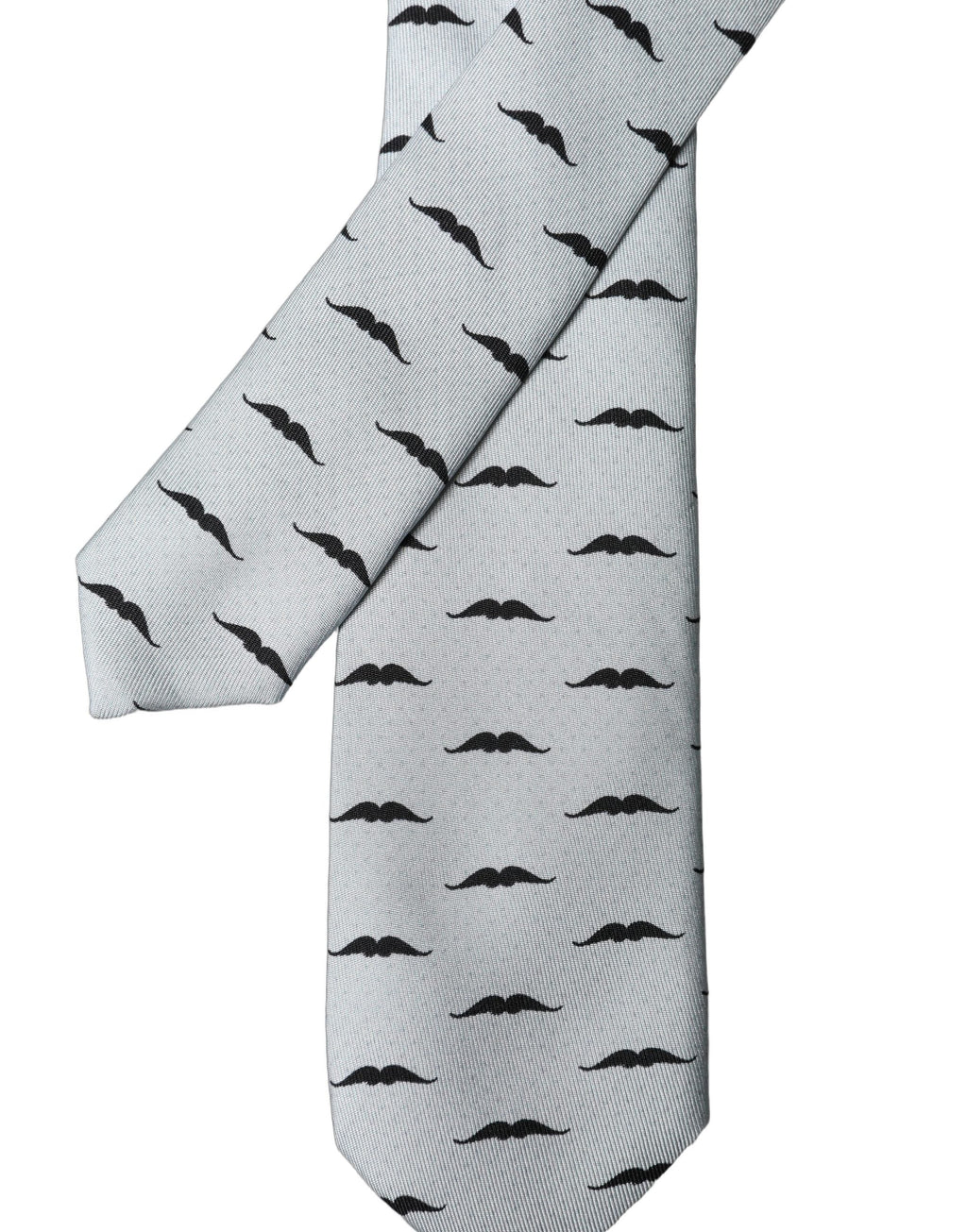 Dolce & Gabbana Light Gray Mustache Fantasy Silk Adjustable Necktie Tie