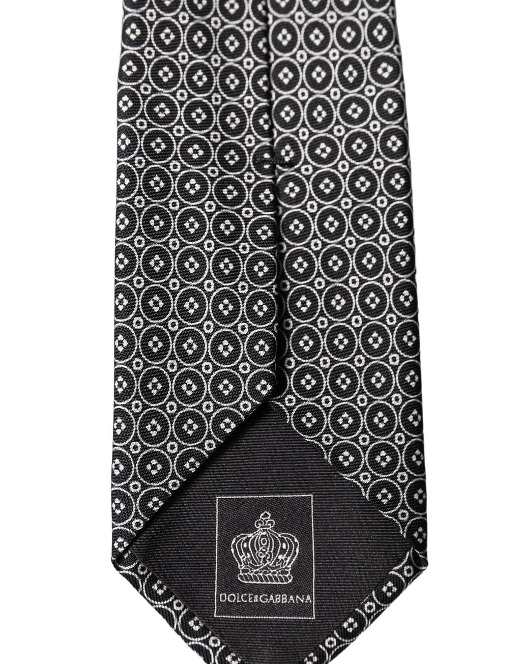 Dolce & Gabbana Gray White Patterned Silk Adjustable Men Necktie Tie