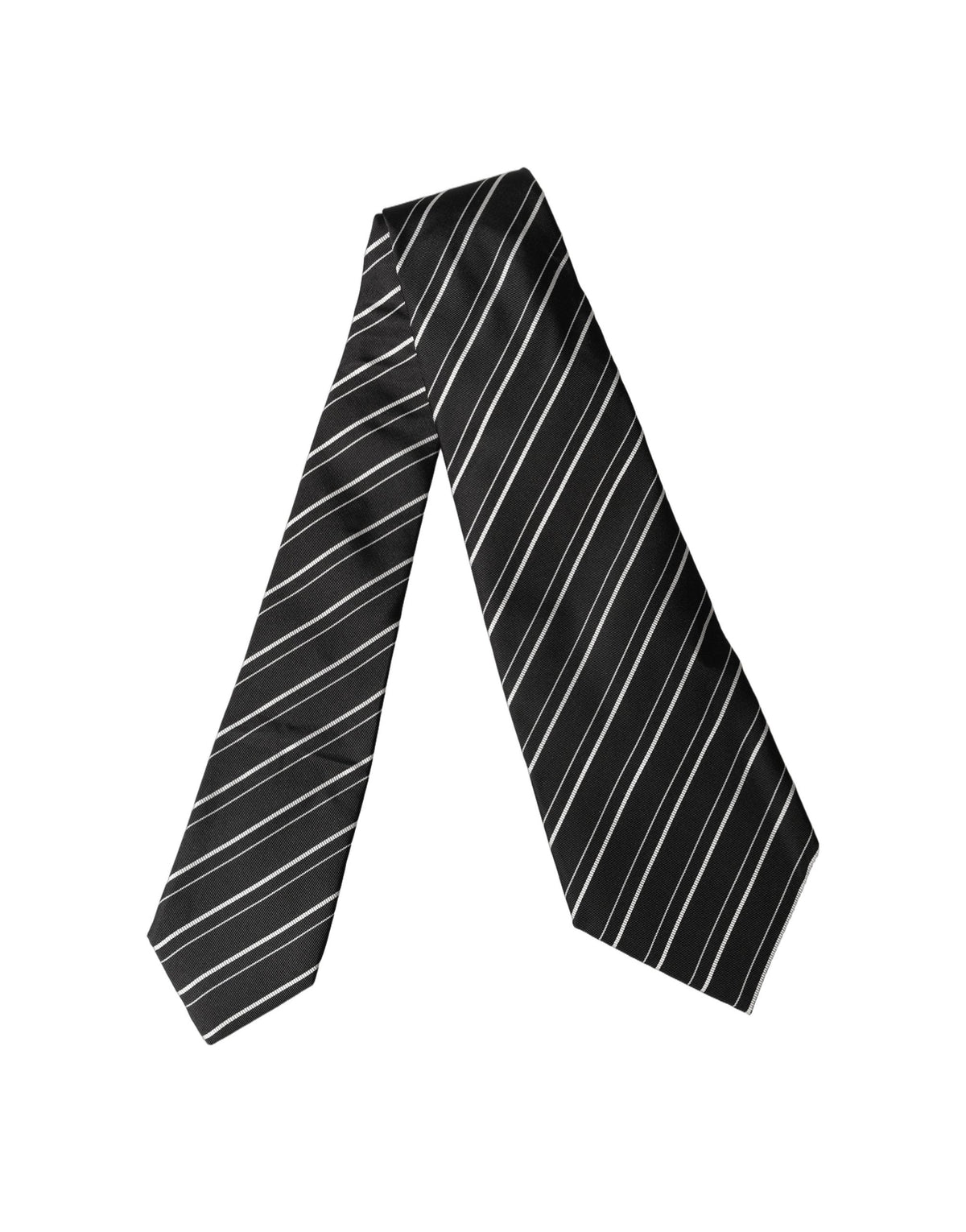 Dolce & Gabbana Dark Gray White Stripes Silk Adjustable Women Necktie Tie