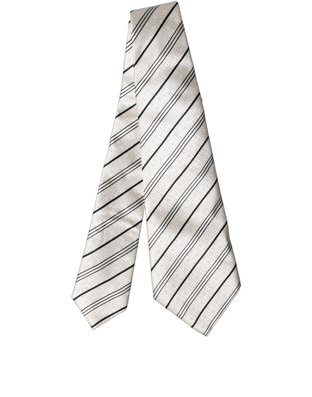Dolce & Gabbana White Black Stripes Silk Adjustable Women Necktie Tie
