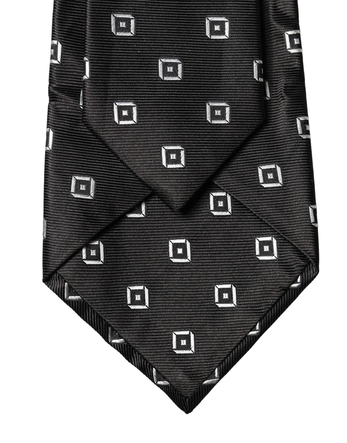 Dolce & Gabbana Dark Gray White Geometric Silk Adjustable Women Necktie Tie