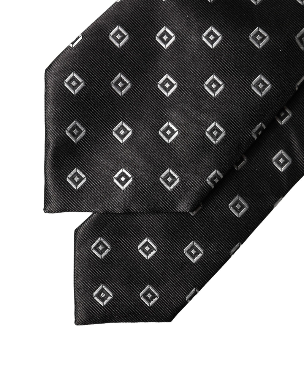 Dolce & Gabbana Dark Gray White Geometric Silk Adjustable Women Necktie Tie