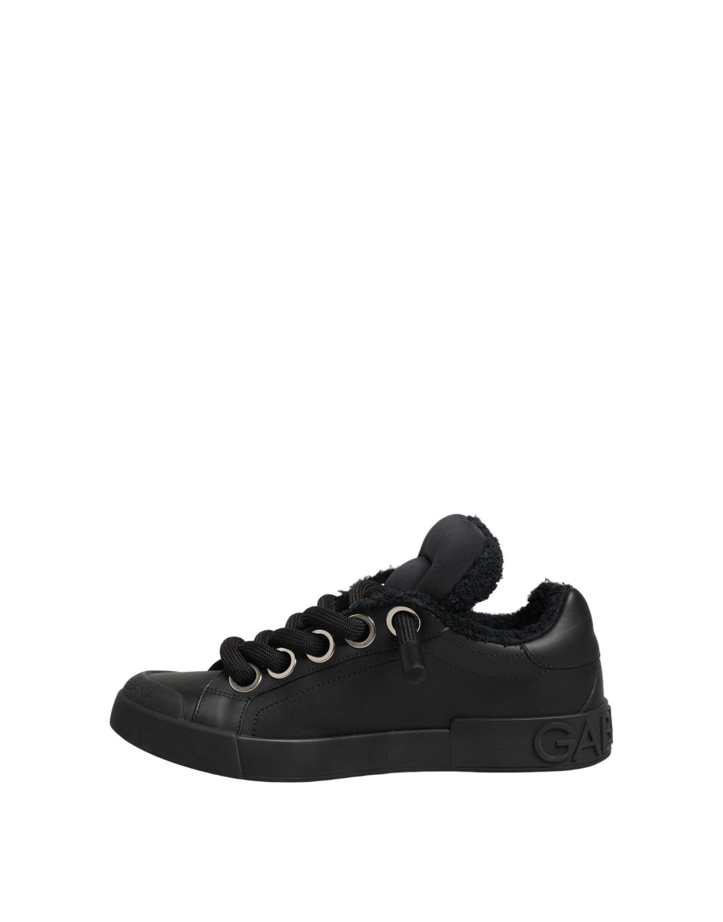 Dolce & Gabbana Black Leather Low Top Portofino Sneakers Shoes