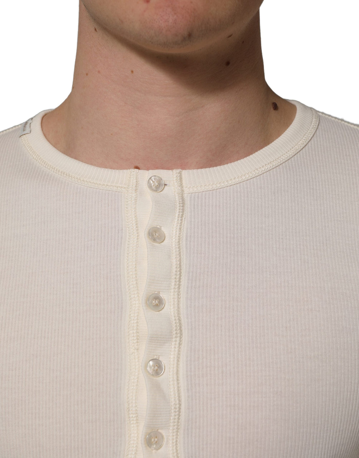 Dolce & Gabbana White Long Sleeves Henley Pullover Sweater