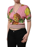 Dolce & Gabbana Pink Pineapple Vneck Short Sleeve Cropped Top